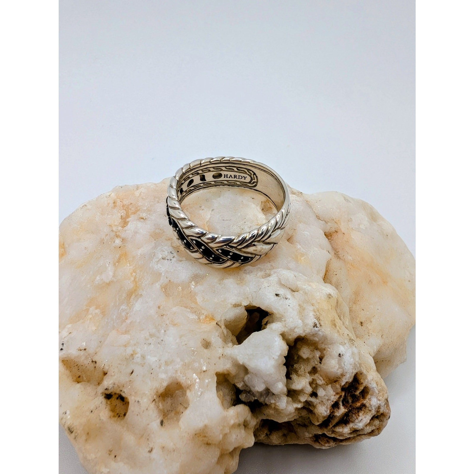 John Hardy Sterling Silver and Black Sapphire Surf Ring Size 8
