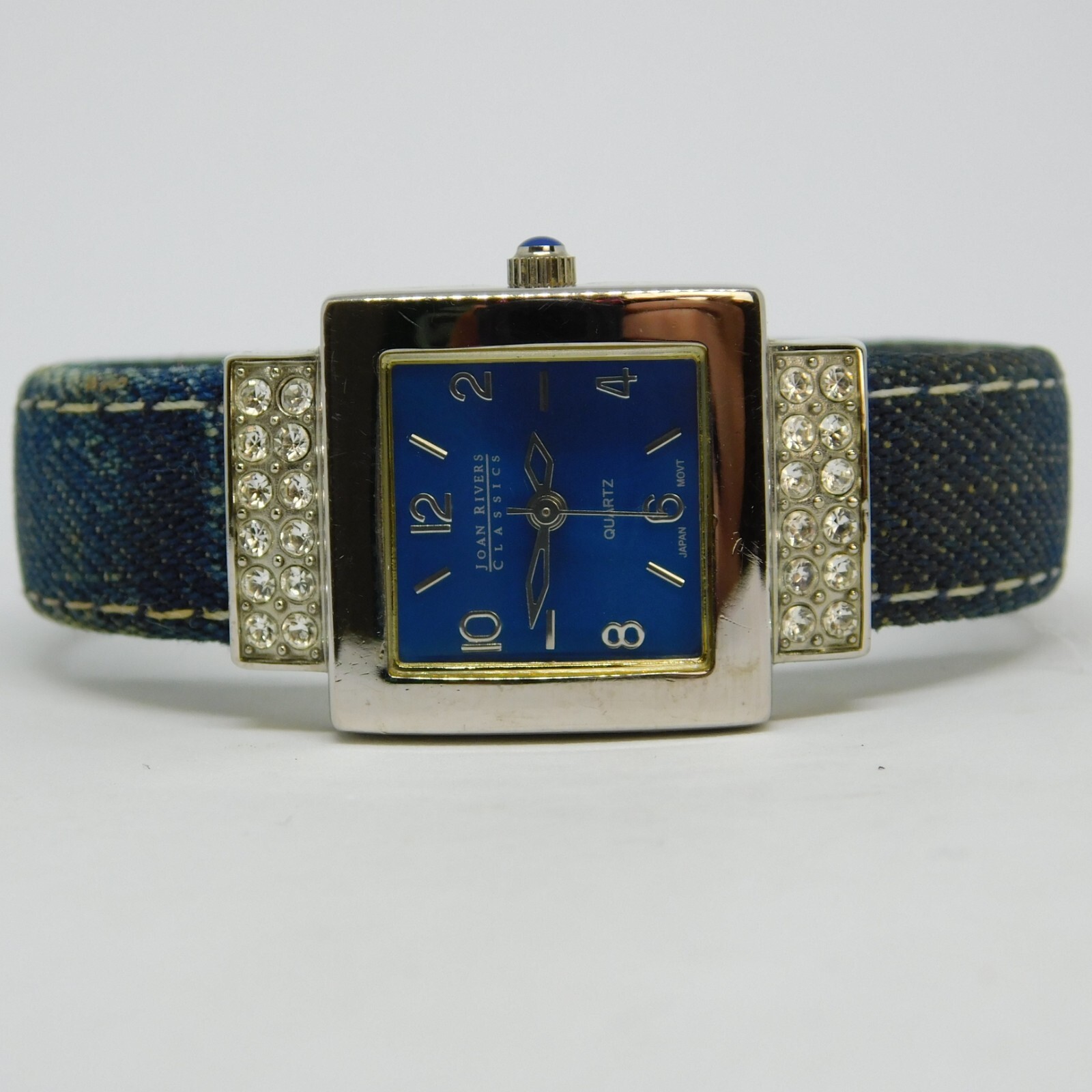 JOAN RIVERS Classics V377 Denim Band Quartz Women’s Watch Sz. 5 3/4″ New Battery