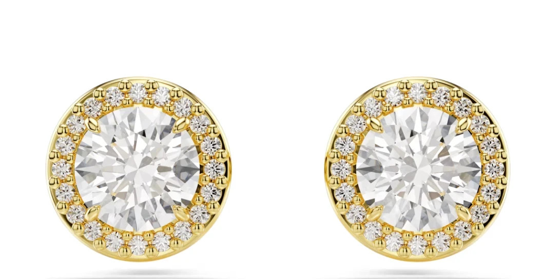 Swarovski Una Angelic stud earrings Round cut, Gold tone, Gold-tone plated