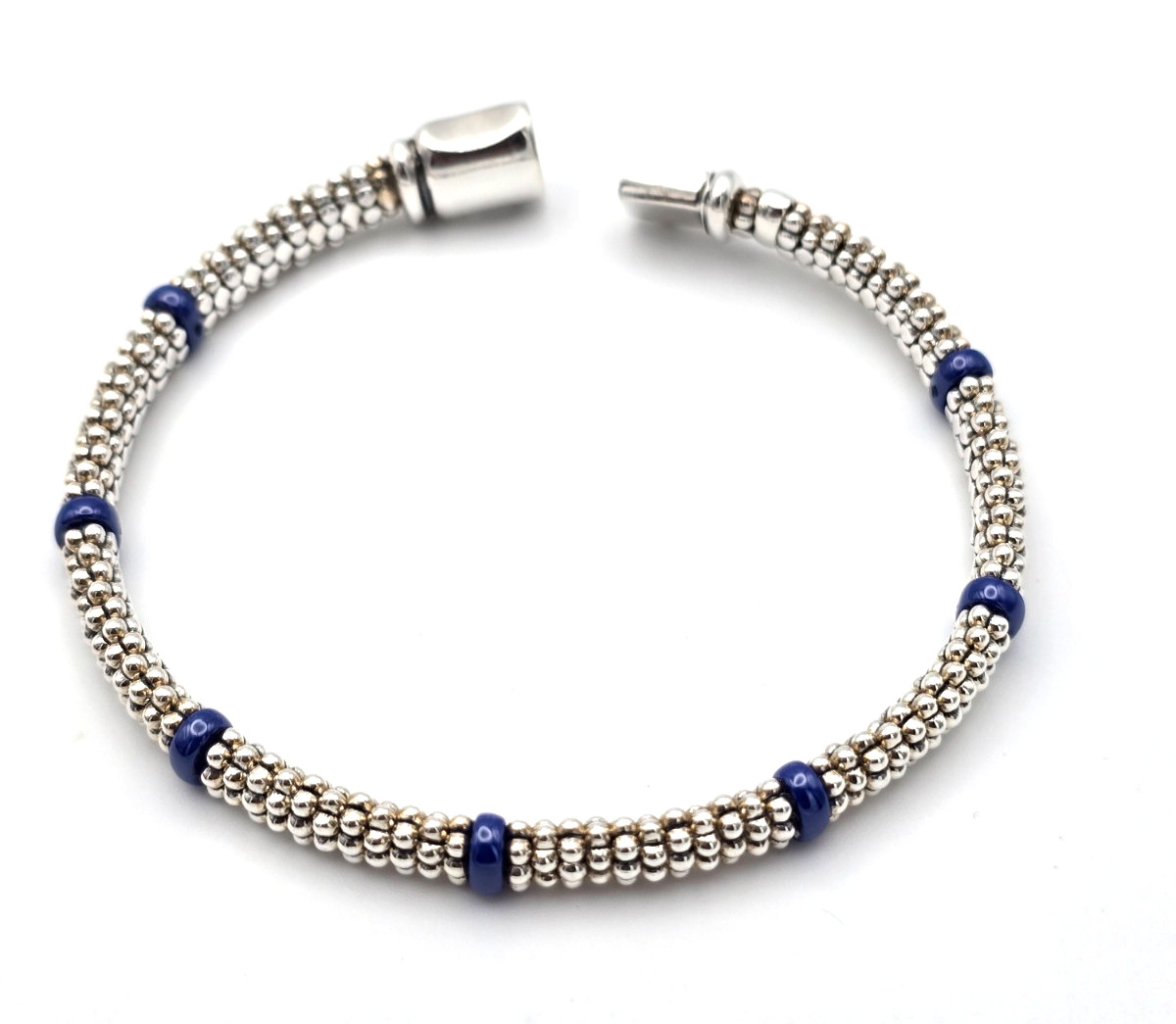 LAGOS Caviar 6mm Sterling Ultramarine Blue Ceramic 7 Station Bracelet & Pouch