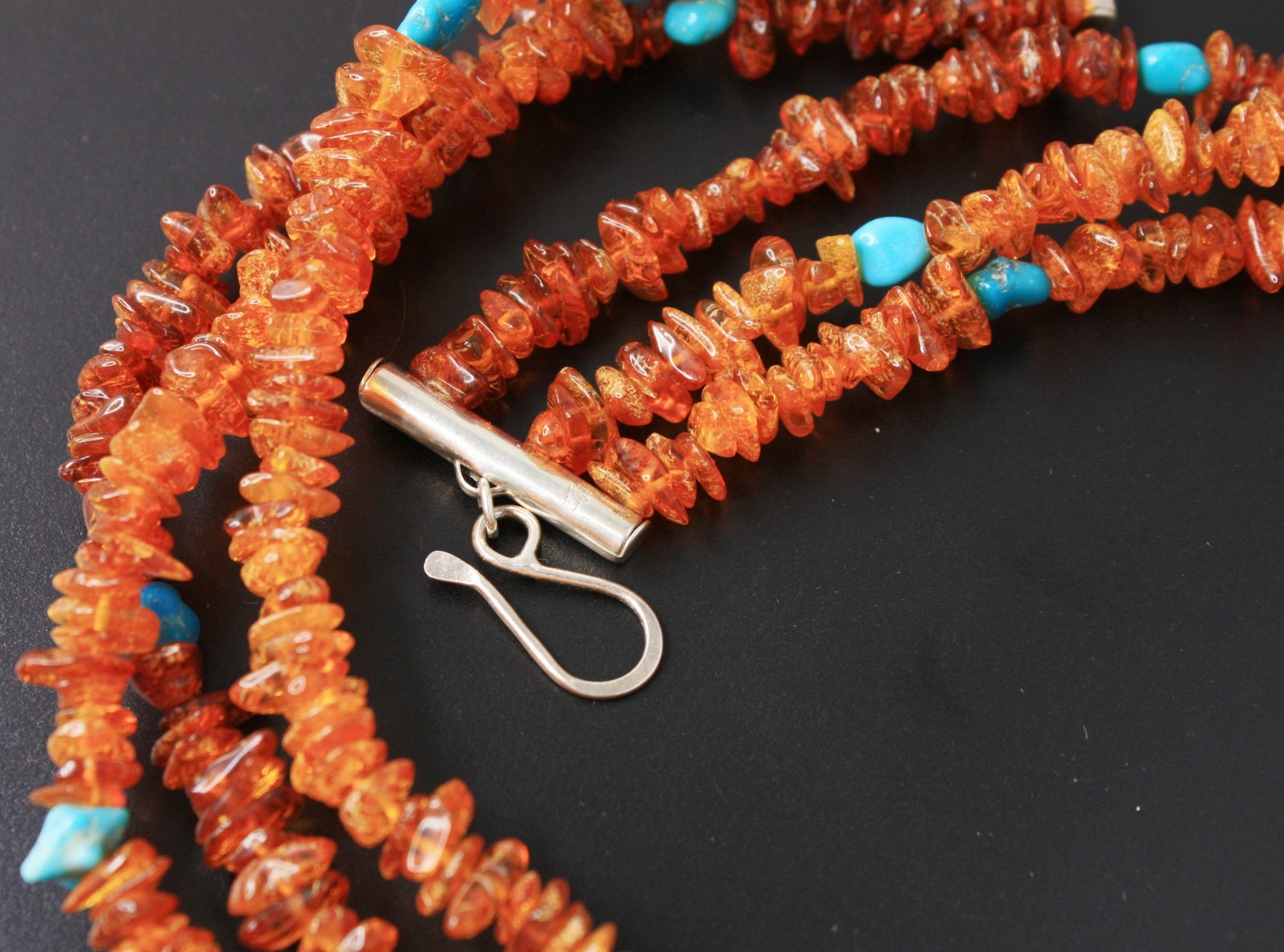 Jay King DRT Amber Turquoise 3 Strand Necklace 19″ Sterling Silver 925
