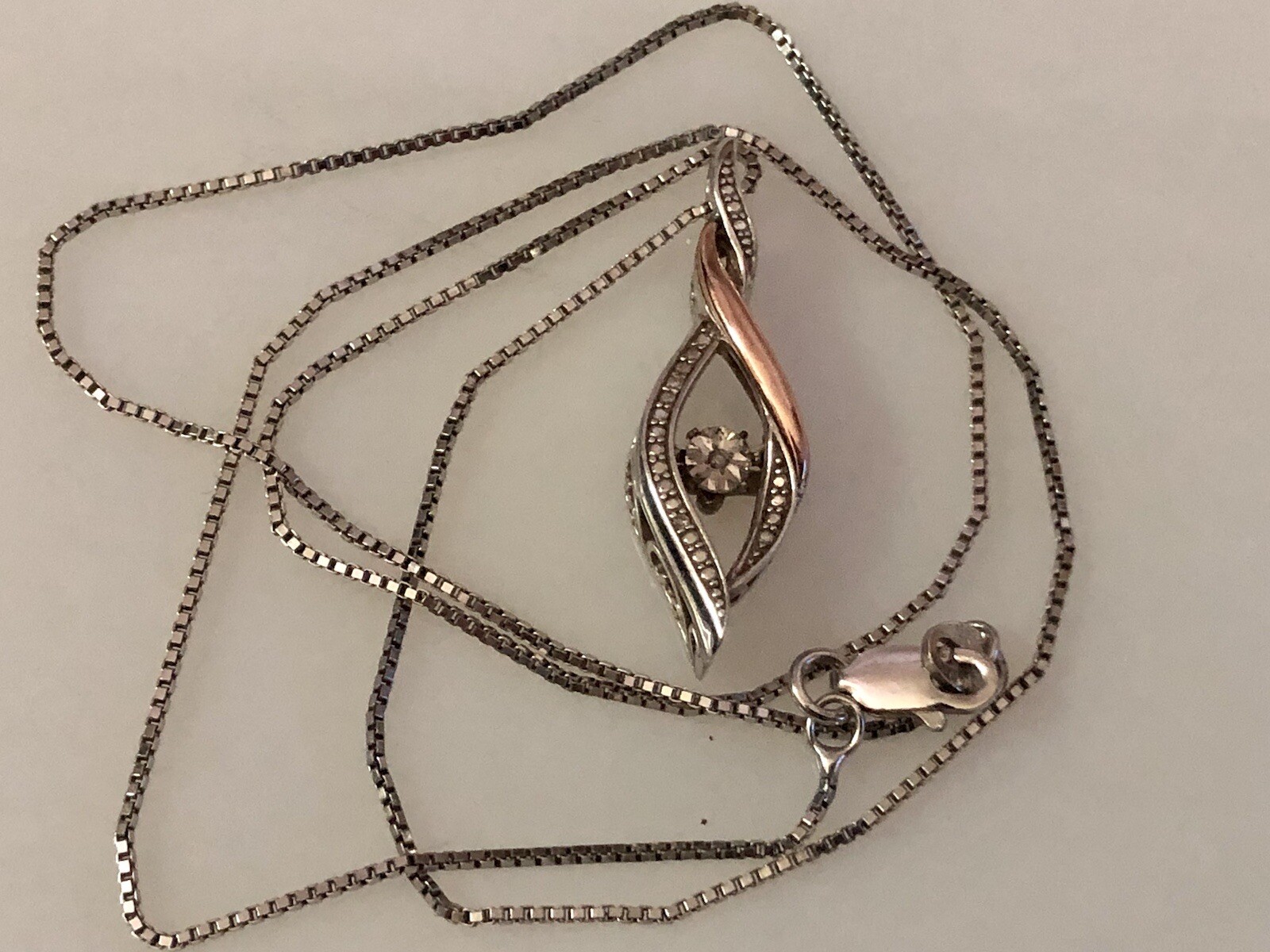 OTC Sterling 10k Rose Gold Infinity Pendant Sterling Box Chain Motion Diamond