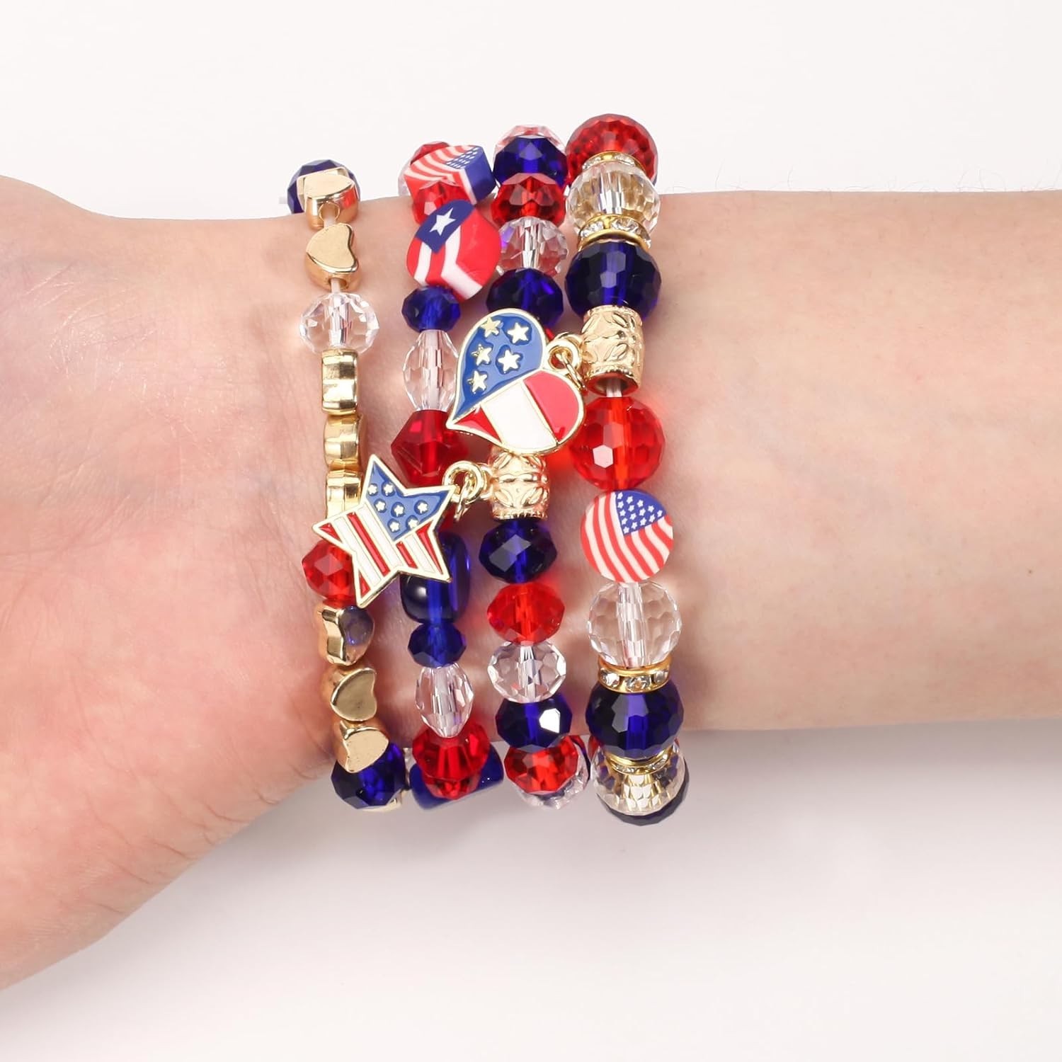 Stackable Patriotic Bracelets – 5 Piece Adjustable Beaded Set for 4th of July