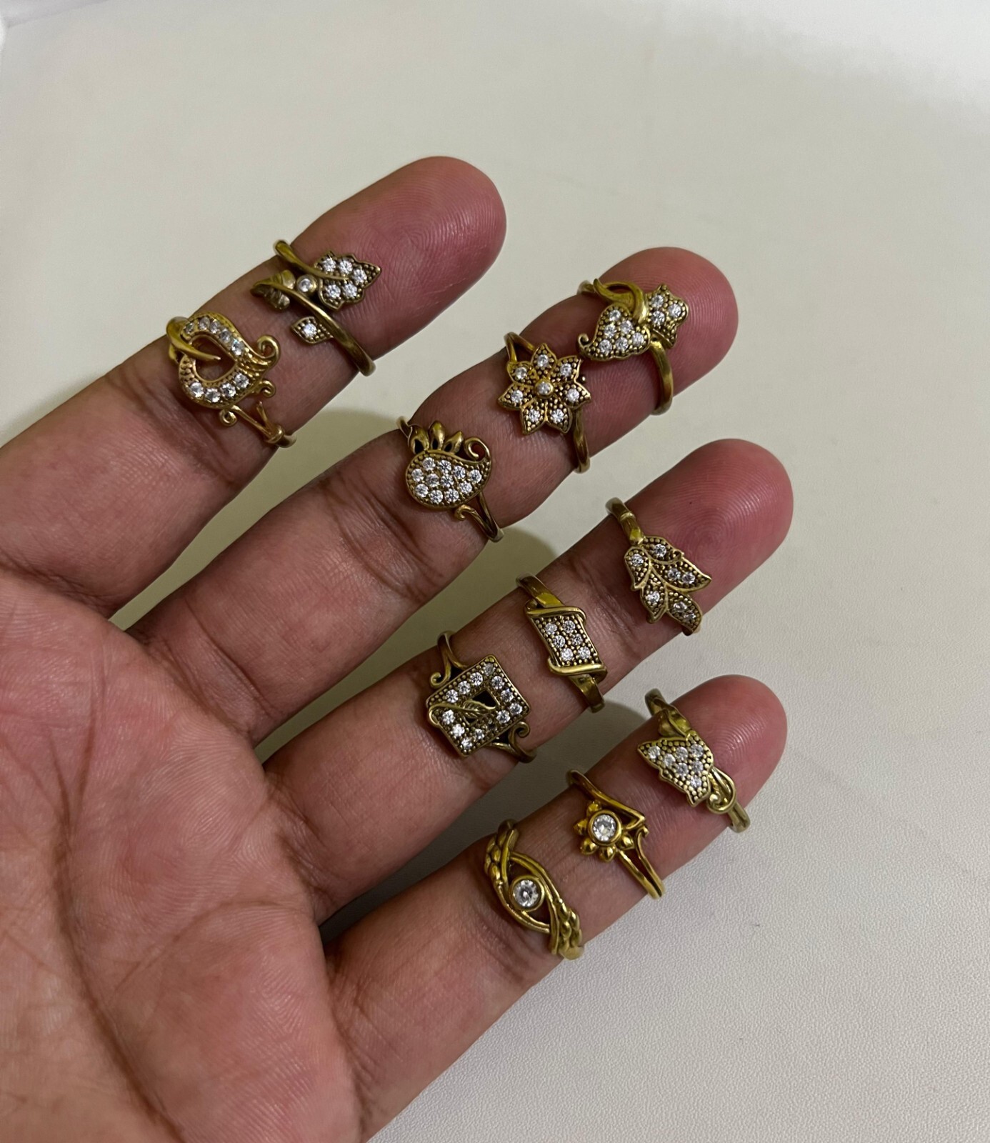 BULK SALE !! Brass Mix Ring with White Topaz Wholesale Lot US Size 6-8