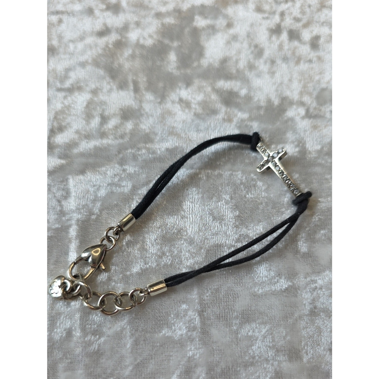 Brighton Crystal Black Cord Bracelet with Silver Cross Charm