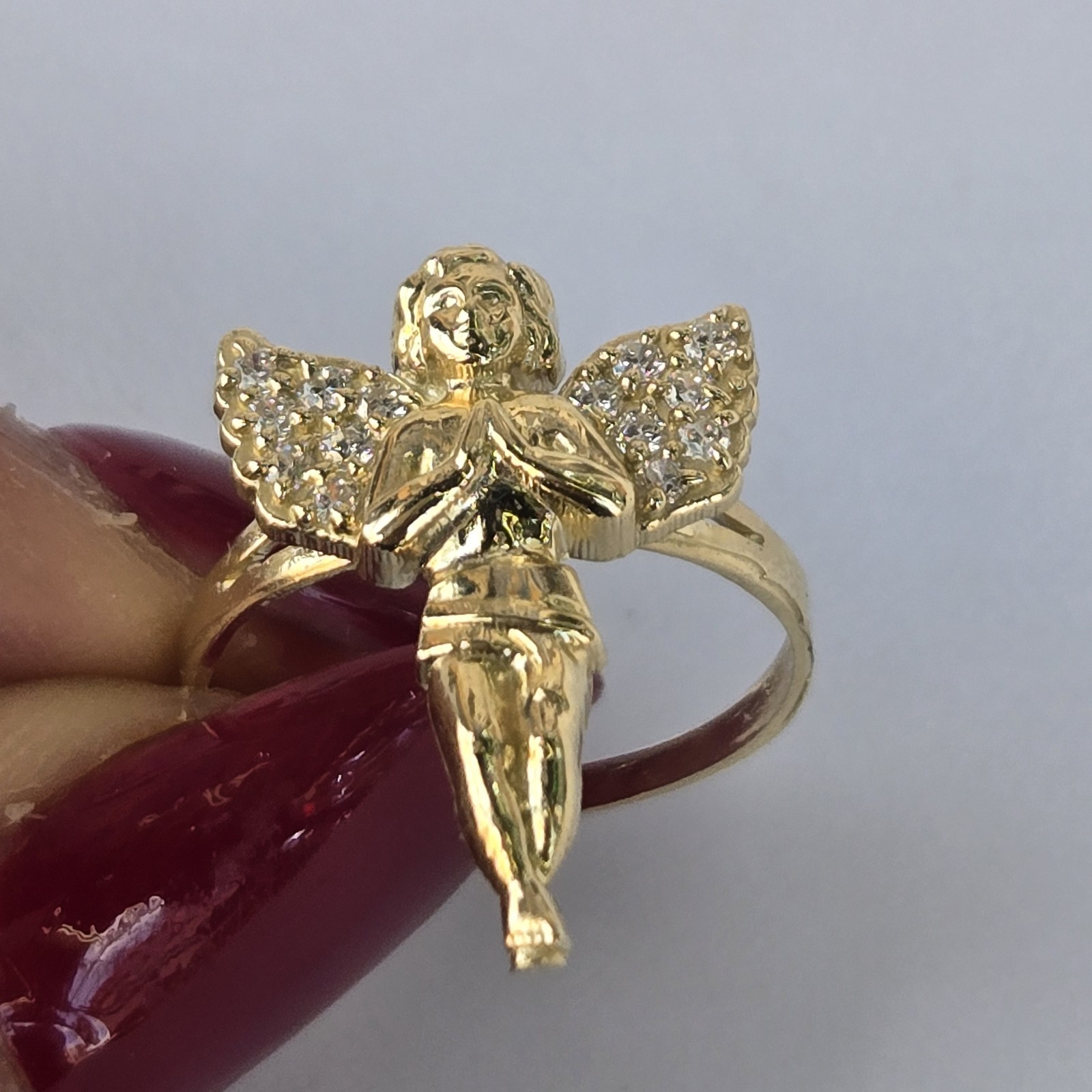 Solid 10k yellow Gold Praying Angel Ring