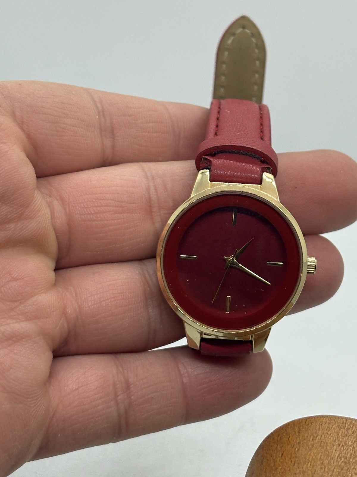 Amazon Essential Womens minimalist watch red dial and strap new battery