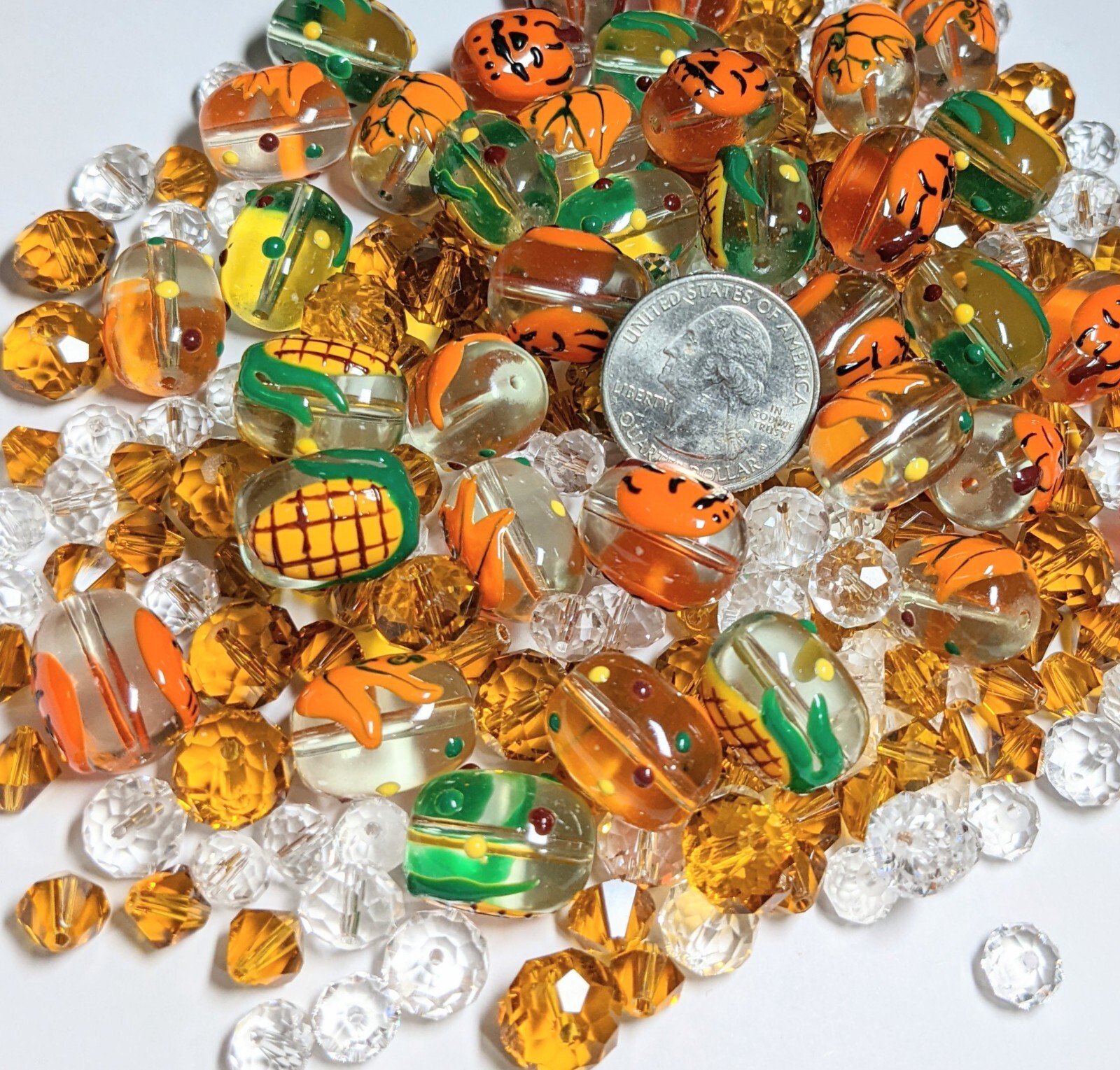 Thanksgiving Beads Fall Beads Glass Beads Pumpkin Corn Maple Leaf DIY 100pc