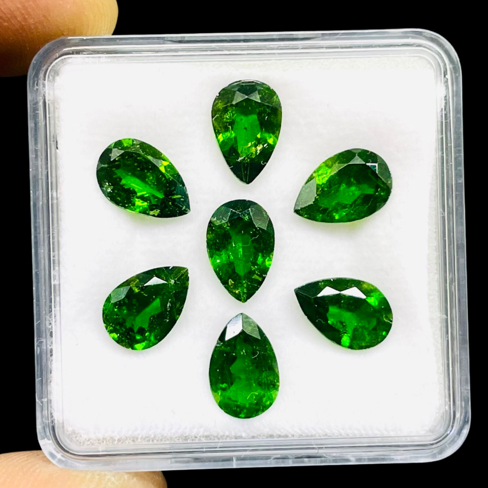 Natural Chrome Diopside 7 Pcs 9x6mm Pear Cut Vivid Green Loose Gemstones Lot