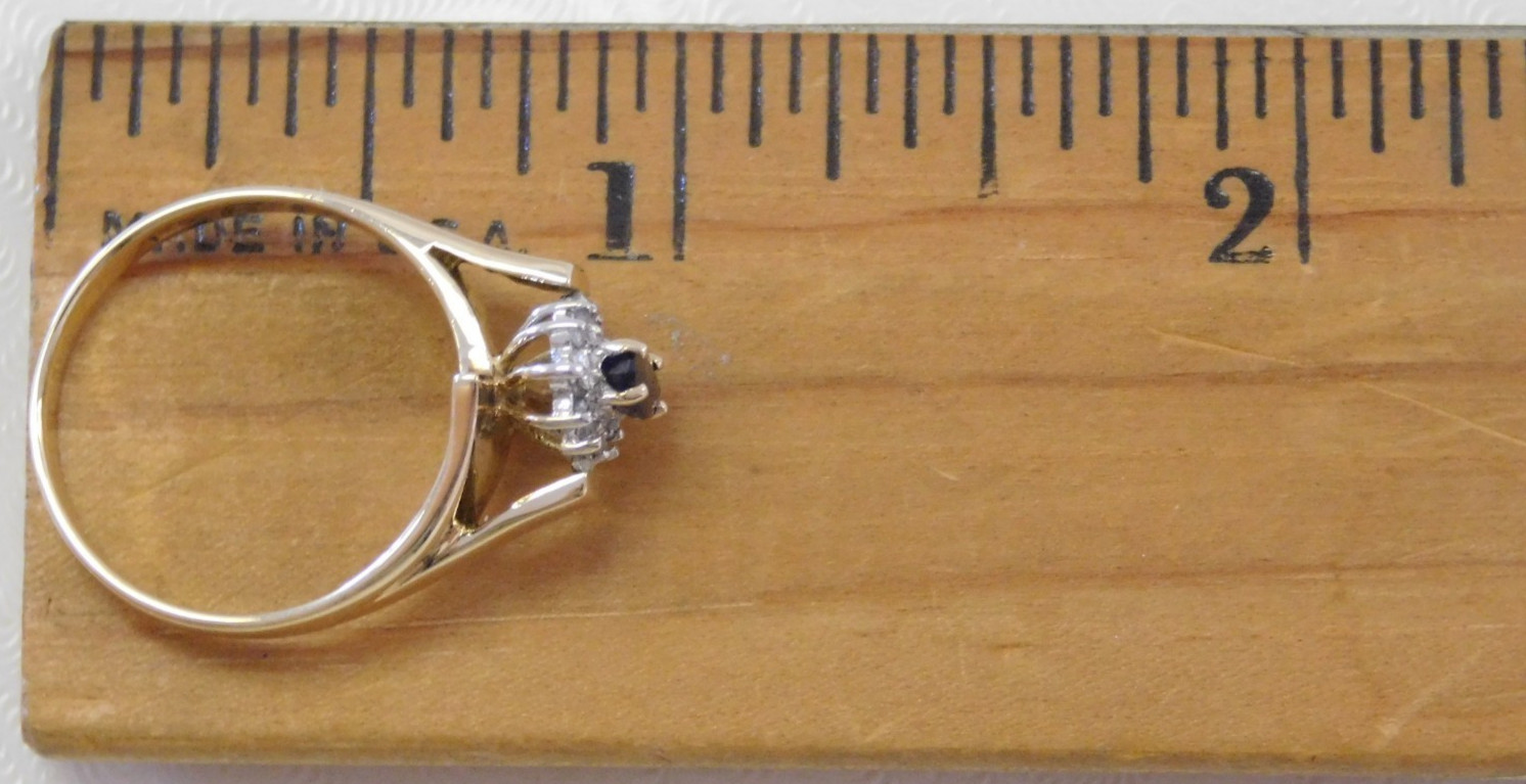 NEW Ladies 10K Yellow Gold Genuine Sapphire & Diamond Ring Sz 6 1/2, 3 grams