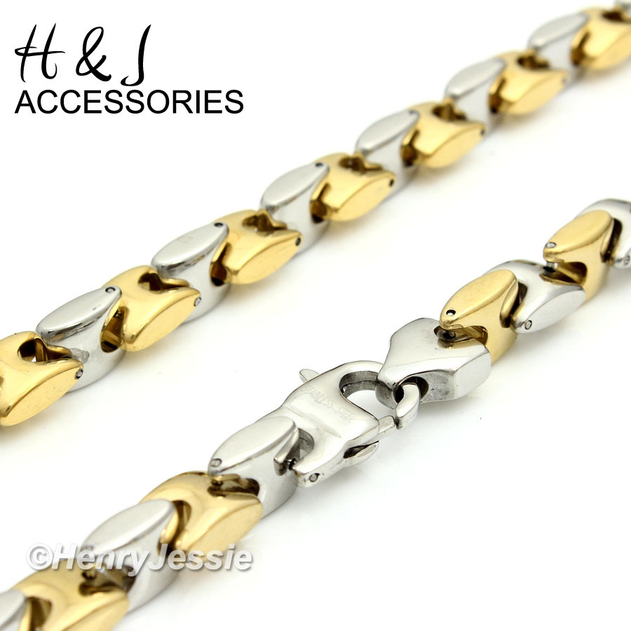24″Stainless Steel HEAVY 8mm Silver/Gold Plated Interlock Bone Necklace Bracelet