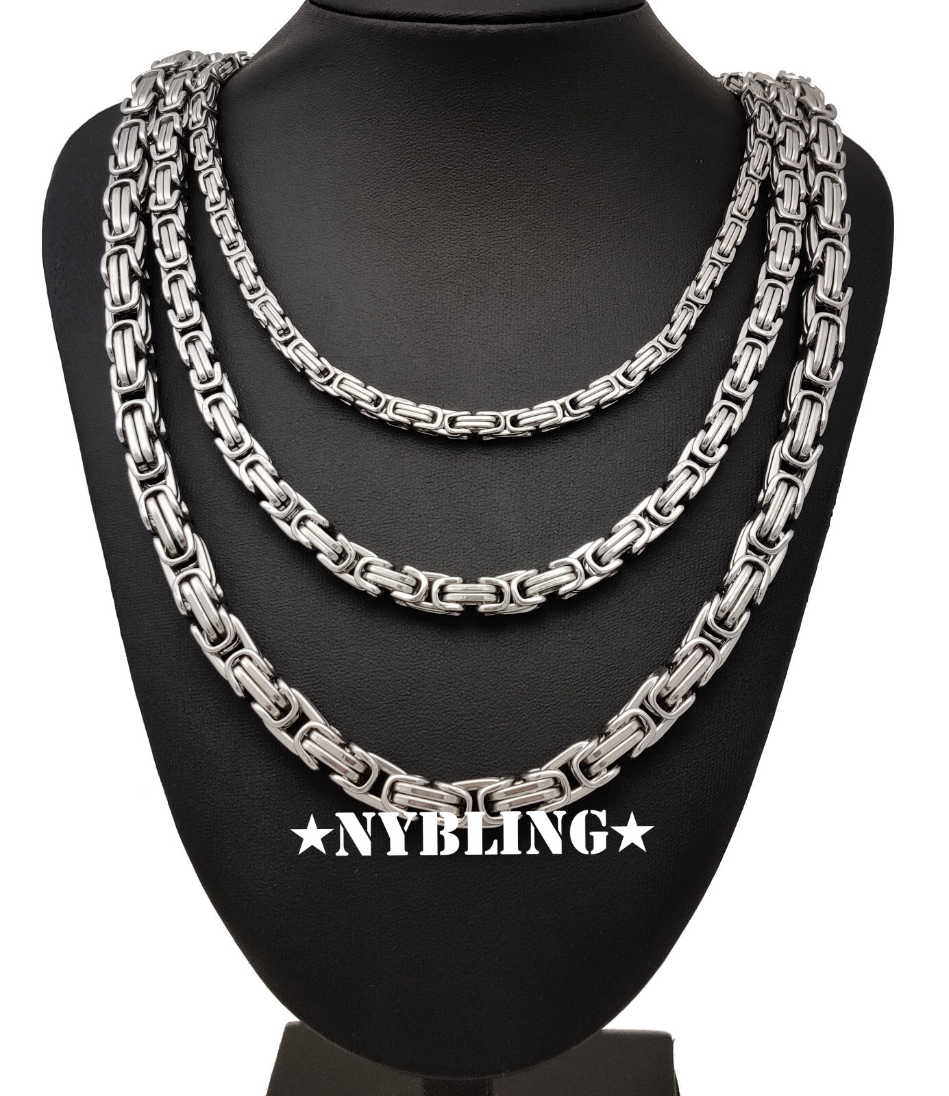 SOLID STAINLESS STEEL Byzantine Box Necklace 4/6/8mm all width and sizes