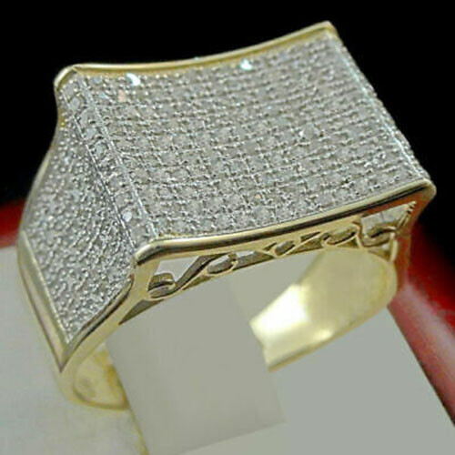 2.80 Ct Yellow Gold Over Mens Round Lab-Created Diamond Wedding Band Pinky Ring