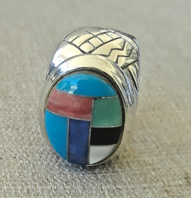 Carolyn Pollack 925 Sterling Silver Multistone Inlay Ring Size 15.4mm about 4.75