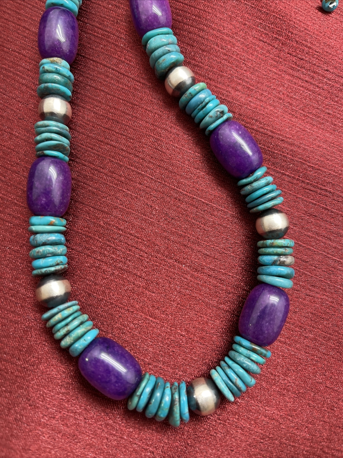 without tags Sterling silver Turquoise sugilite Necklace 19 Inch G2U