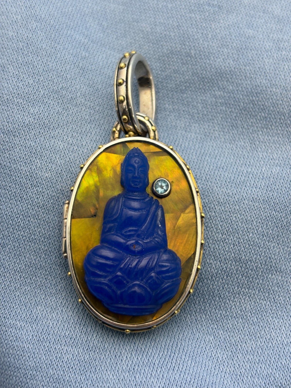 Sajen Big Sterling Silver, Bronze and Gemstone Buddah Locket Pendant 2 1/2″