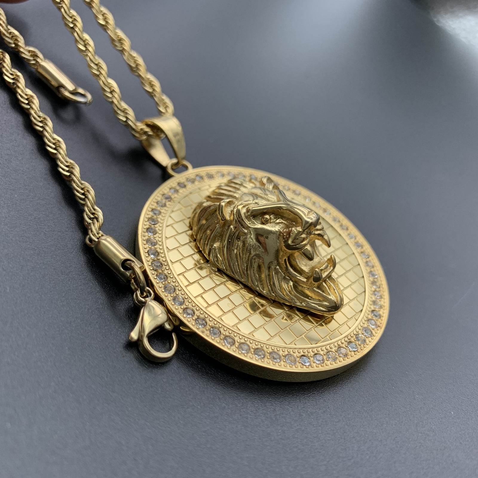 Mens Cuban Hip Hop Lion Head Pendant Zircon 14K Gold Chain Necklaces For Gift