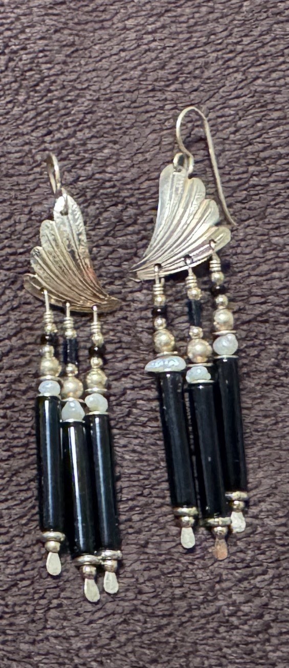 Vintage Tabra 14K Gold Filled Winged Black Onyx Drop Earrings
