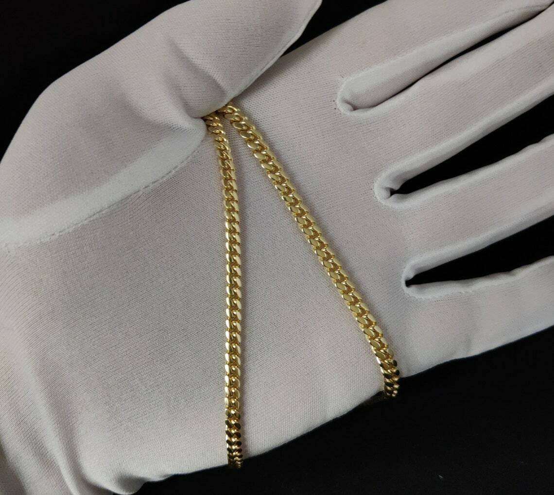 10k SOLID Yellow Gold 4mm, 5mm Miami Cuban Chain Bracelet Box Clasp Lock Real 10