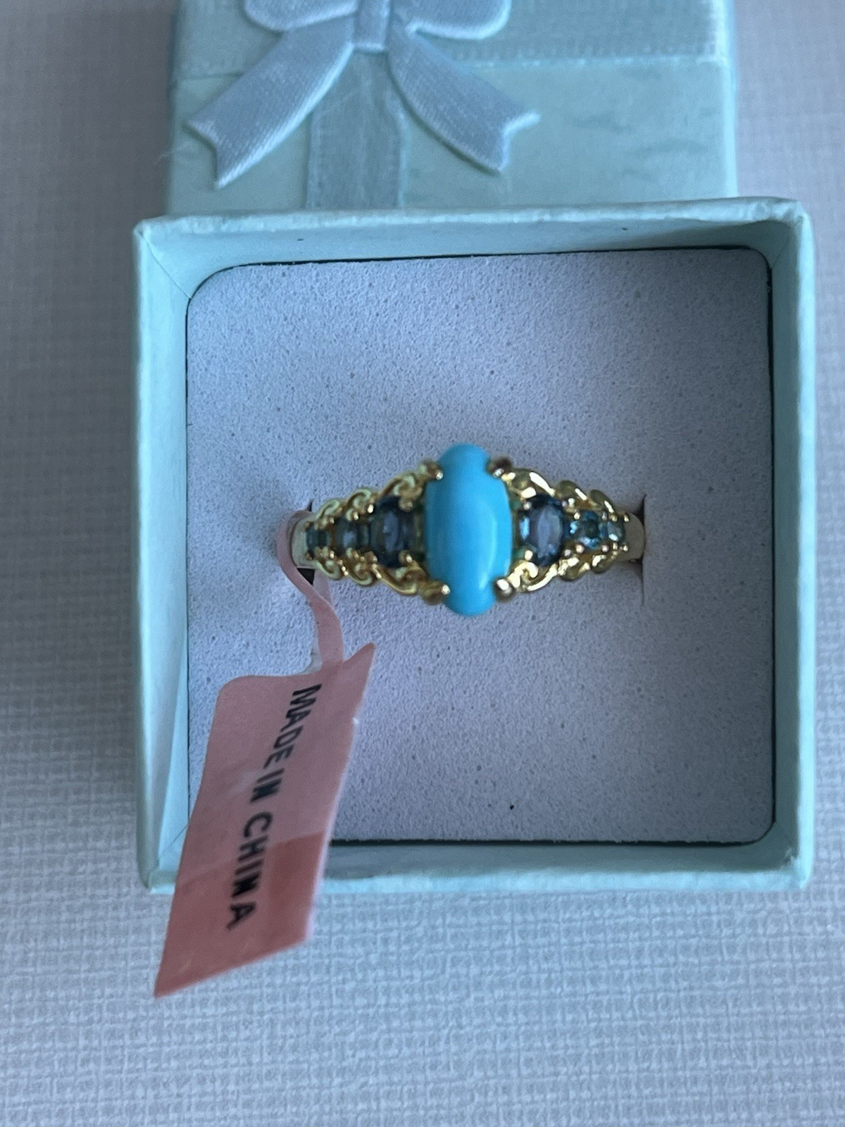 Sleeping Beauty, Turquoise, & Blue Apatite Cocktail Ring Set In Gold Sz 8 NWT