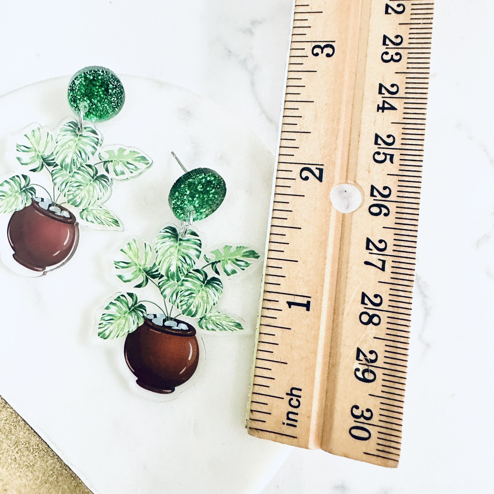 Monstera Leaf Potted Plant Earrings Acrylic Statement Jewelry Plant Lady NEW