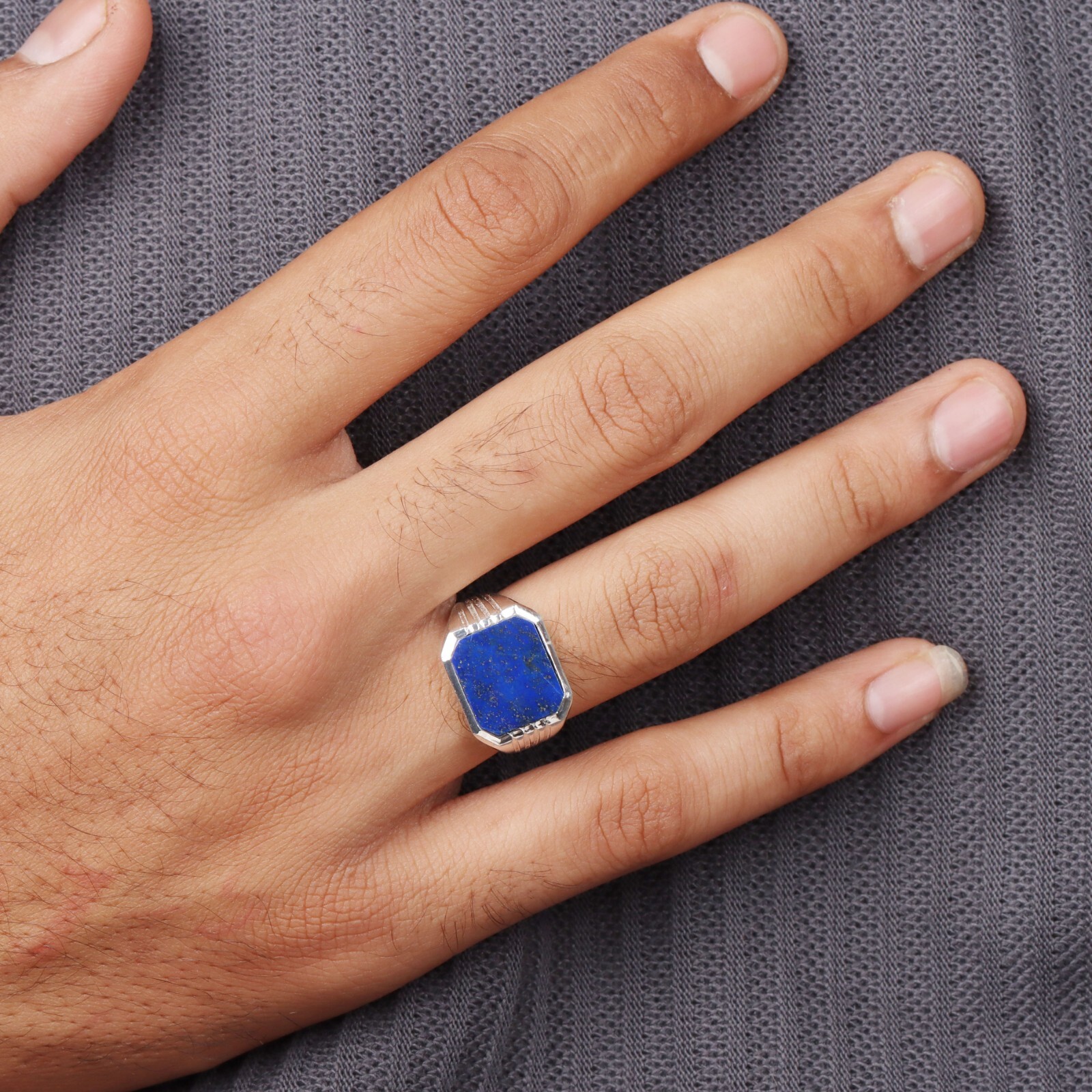 Lapis Lazuli Men’s Ring, Sterling Silver Signet Ring, Handmade Gemstone Jewelry