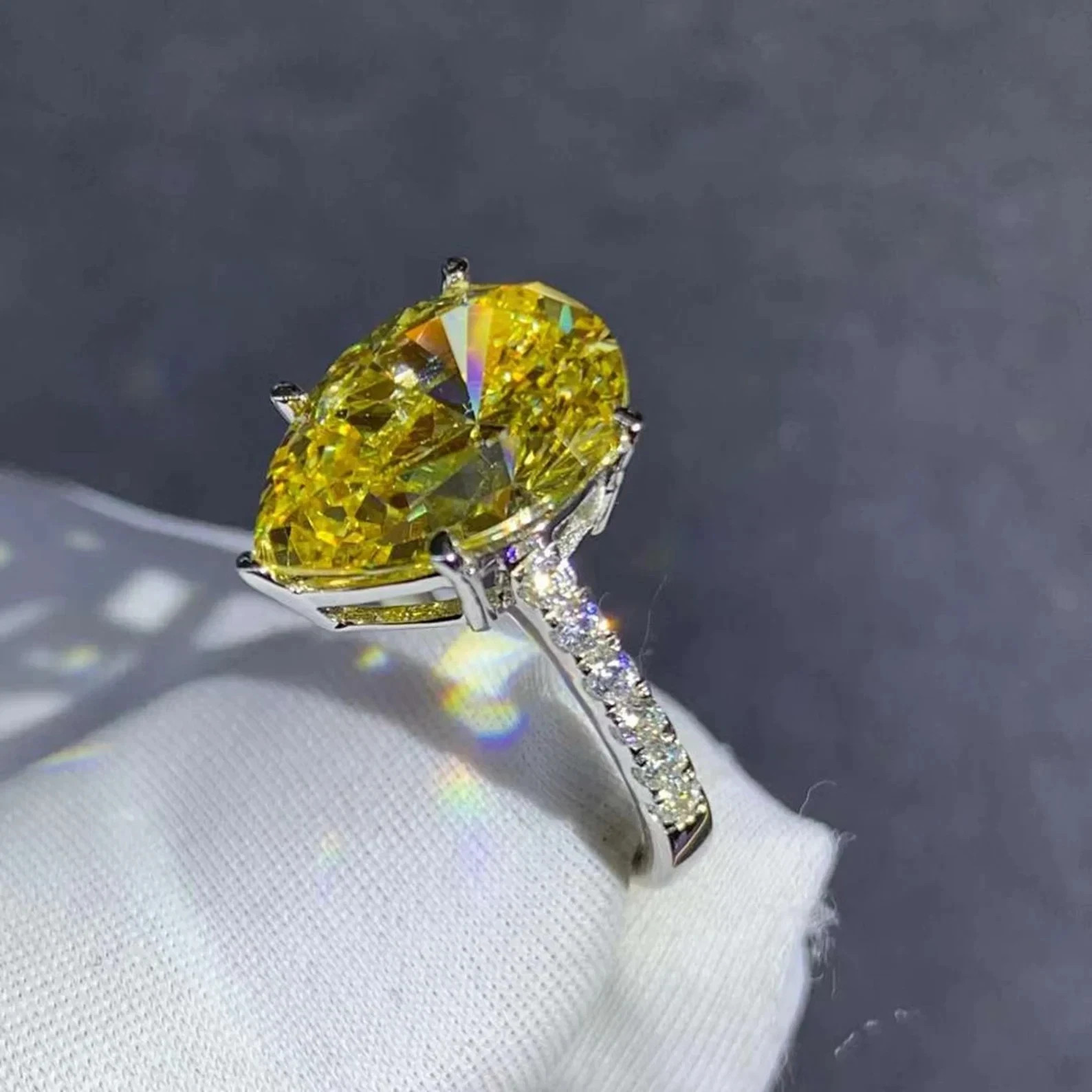 6.50 Ct Pear Cut Natural Yellow Sapphire & Diamond Wedding Ring 14K White Gold 8
