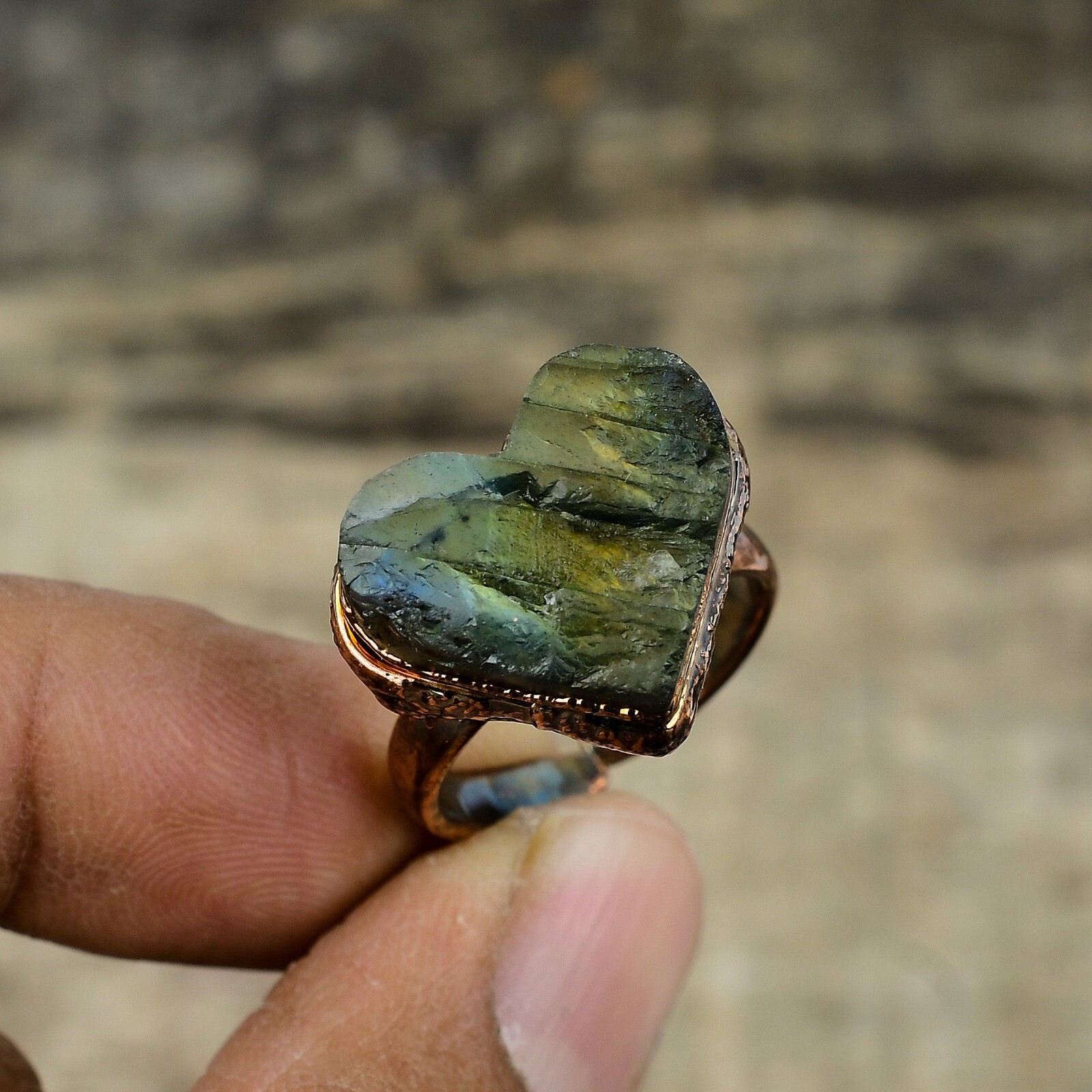 Labradorite Copper Sister Gift Electroformed Adjustable Ring Size Adjustable