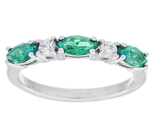 QVC Diamonique & Simulated Emerald Gemstone Ring Platinum Clad SZ 6 #J291381