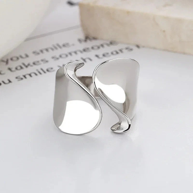 925 Sterling Silver Open Ring Women Couple Minimalist Handmade Adjustable