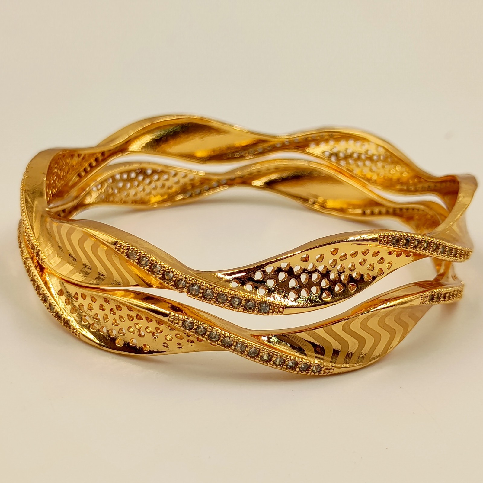 Stunning CZ Bangle Set 22k Rose Gold Plated Fashion Jewelry for Women & Girls