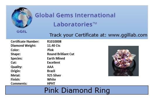 RARE 11.40 Ct Certified Pink Diamond Ring, FREE Diamond Studs | Free Tariffs