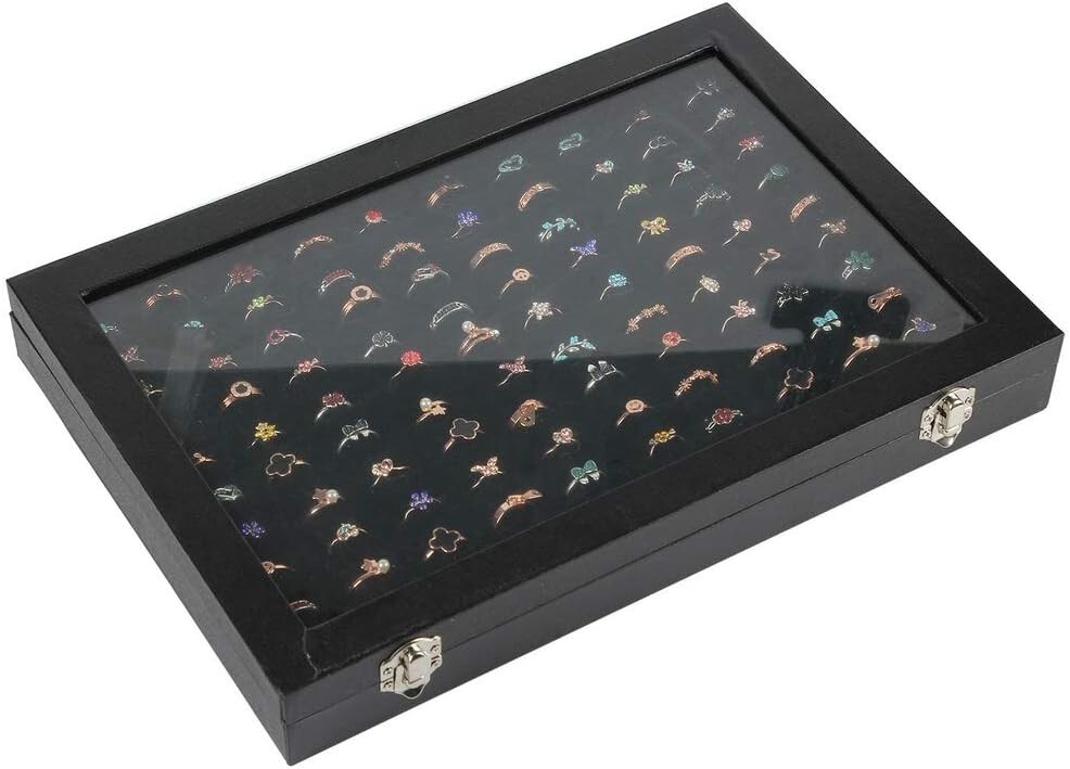 Ring Organizer Faux Leather 100 Slots Display Case Dustproof Elegant Showcase