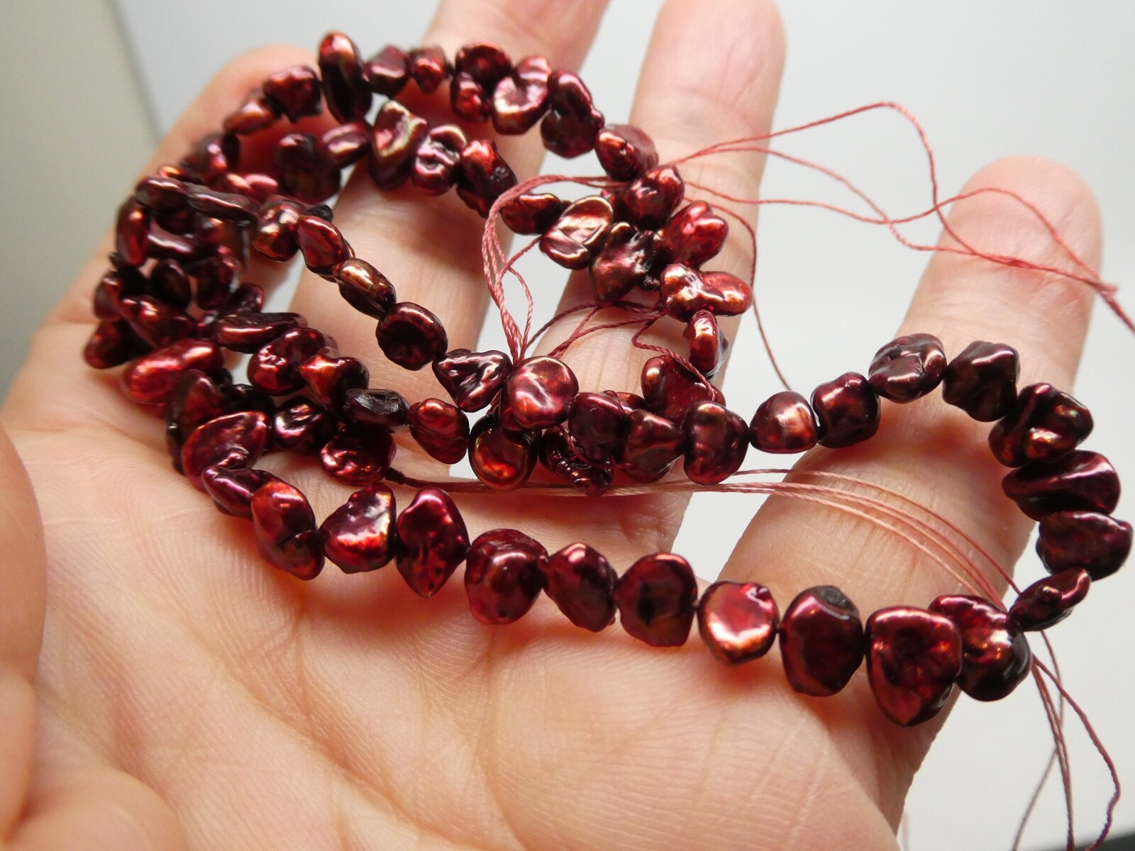 Freshwater Keishi Pearls Burgundy Red Maroon 7-8mm Beads 15.5″ Strand Bargain