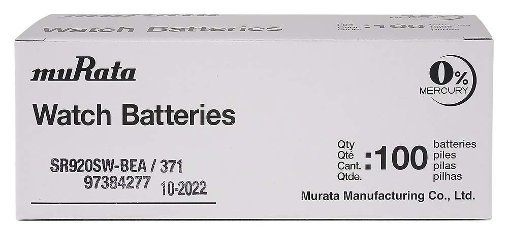 Murata 371 Battery SR920SW 1.55V Silver Oxide Watch Button Cell 100 Batteries