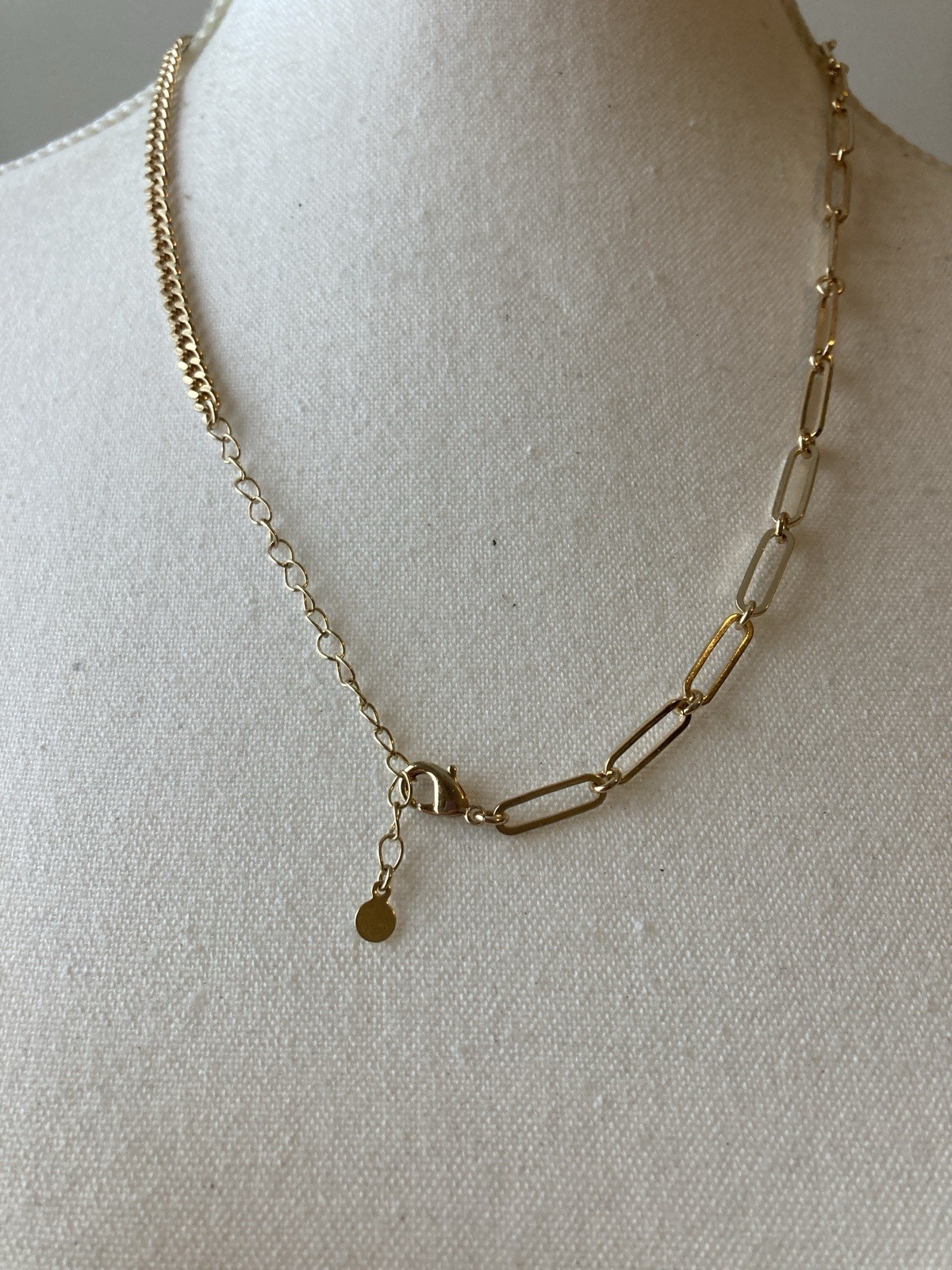 Gold Tone Asymmetrical Layered Chain Necklace Green Stone Teardrop Pendant