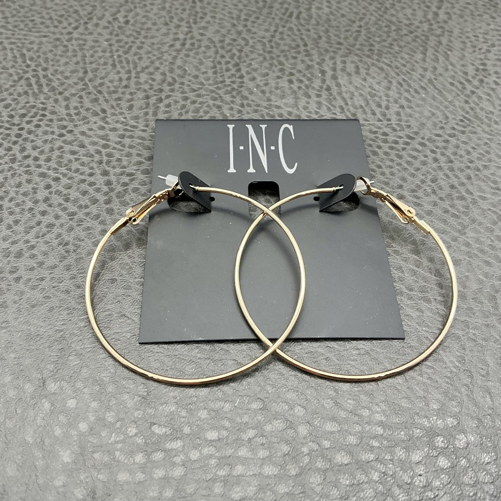 INC International Concepts Hoop Earrings Women Gold Tone Large Latch Back Round