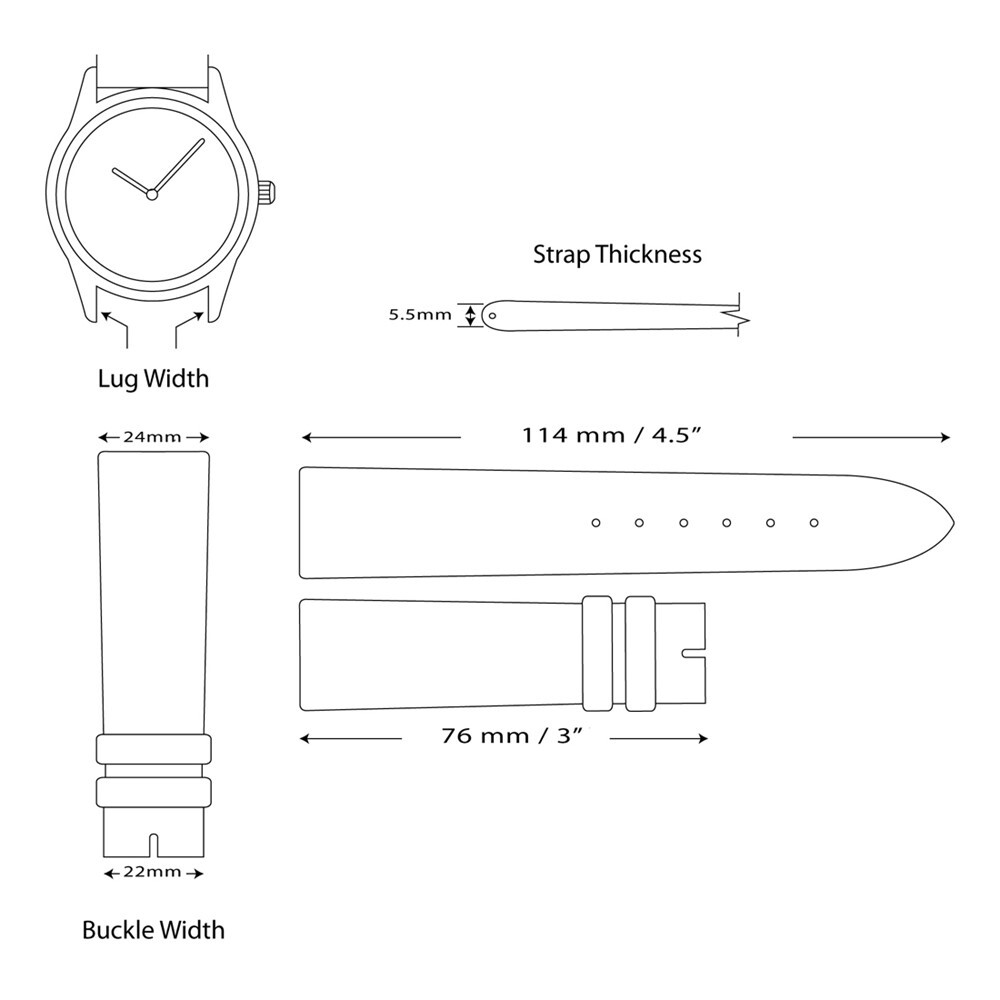 24mm 7.5″ Black Crocodile-Style Leather Chrono Silver-tone Buckle Watch Band