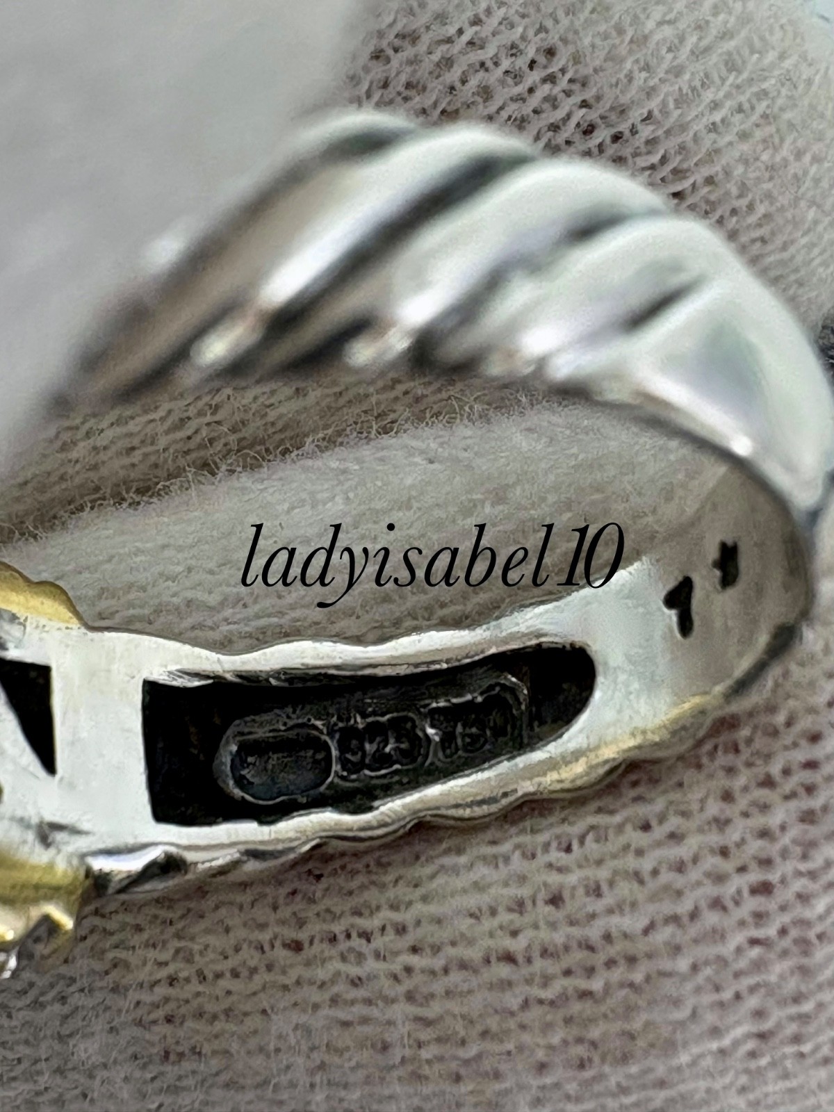 David Yurman 18k Gold Silver Onyx Pave Diamond Cable Ring Size 6.5 w/POUCH