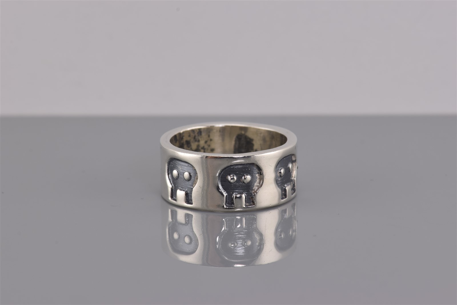Sterling Silver Solid 8mm Carved Aliens Pacman Ghosts Band Ring Mex 925 Sz: 6