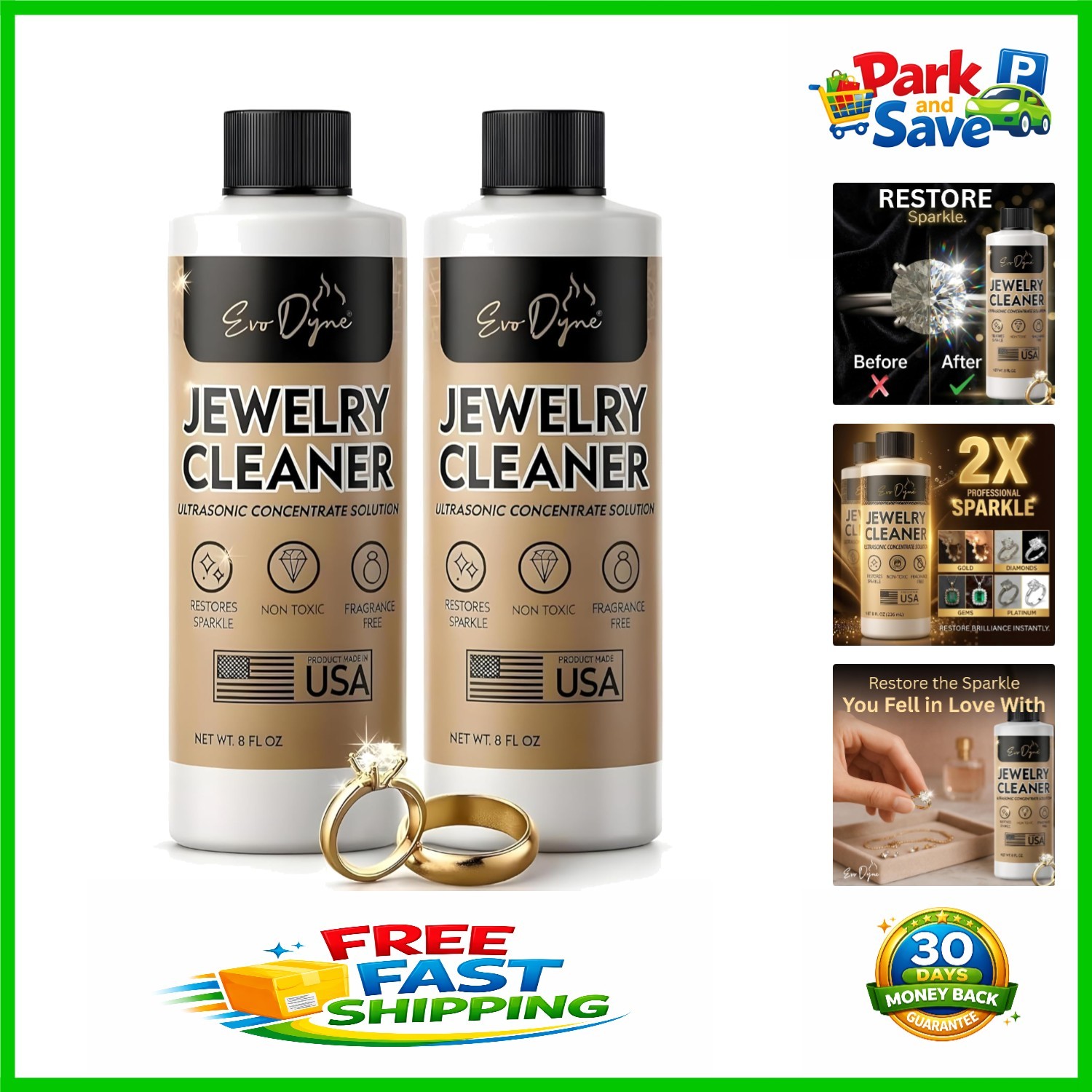 16oz Ultrasonic Jewelry Cleaner Solution for Diamonds, Gold & Silver – Pack of 2