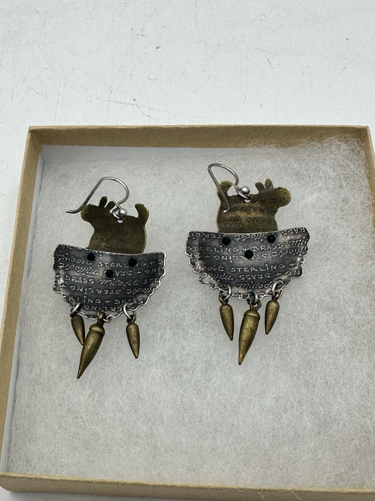 Jane Carpenter Millodot Mixed Metal Sterling Silver Brass Figural Earrings Dangl
