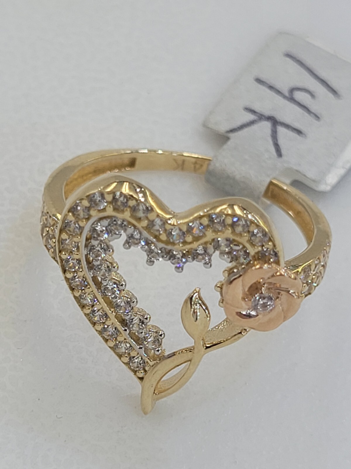 Big Solid 14k rose yellow Gold flower Heart ring size 6789 10