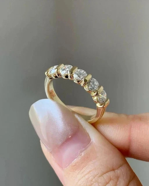 2.00CTW Round Cut Natural Diamond 14K Yellow Gold Eternity Band Engagement Ring