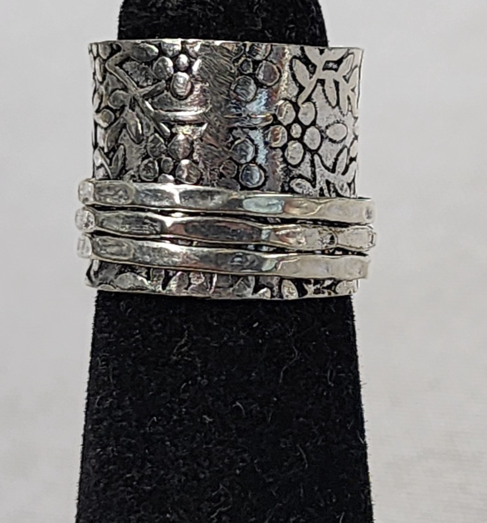 Sterling Silver 6.8g Floral Ring Set sz 3.25
