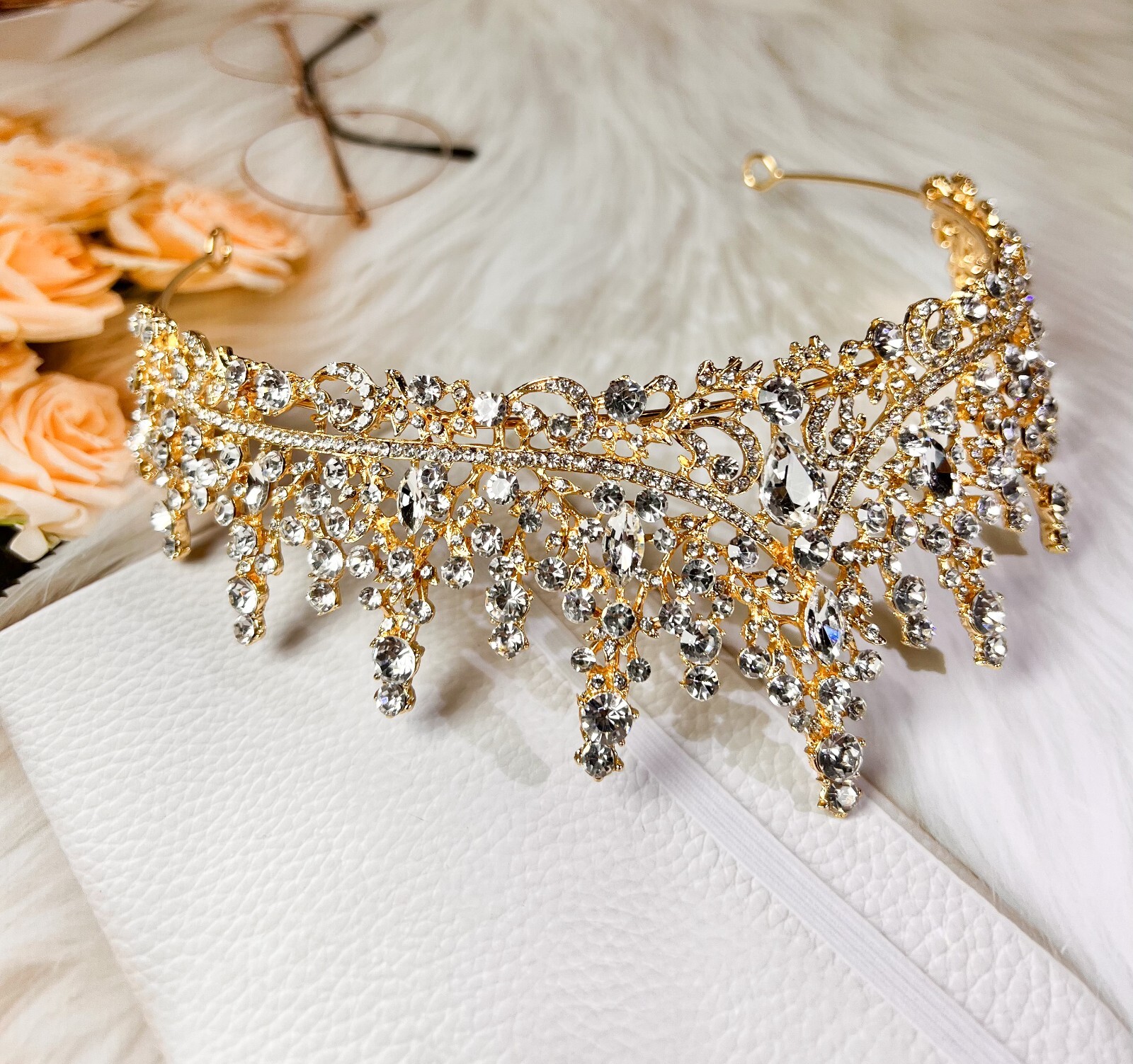 Gold Tiara Crown for Women, Royal Princess Quinceanera Headpiece, Birthday Gift