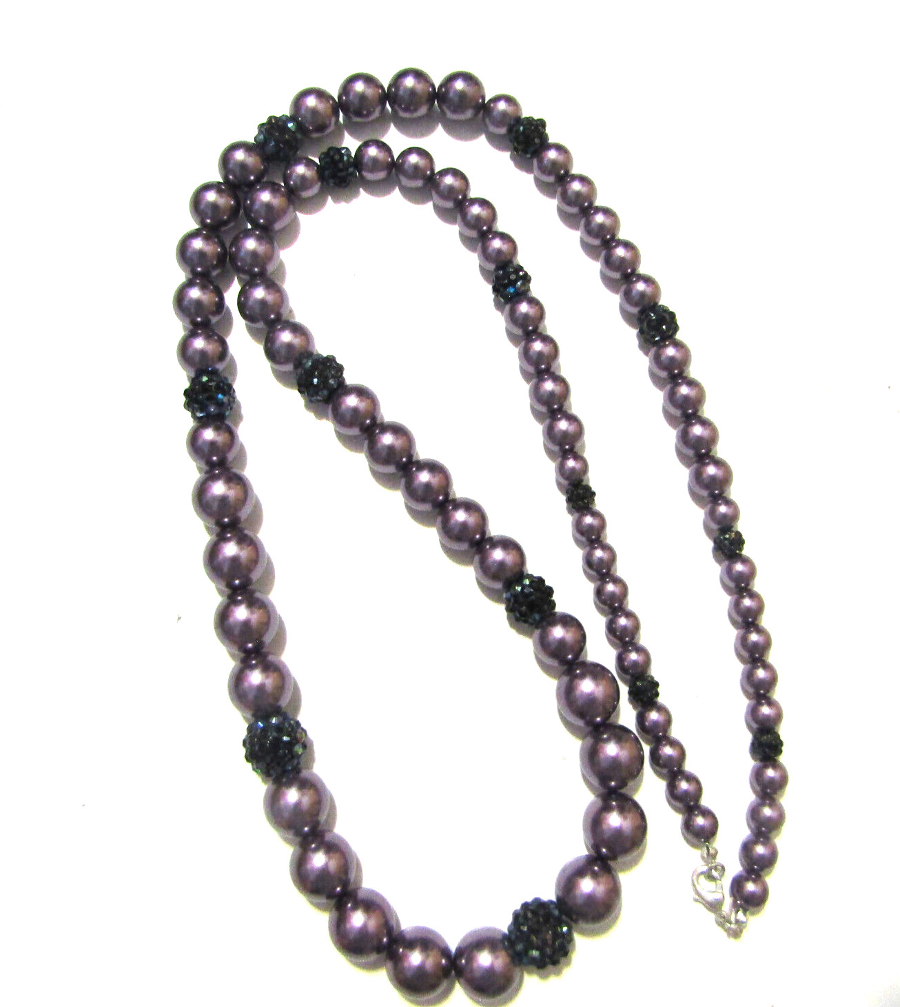 Purple Faux Pearl Crystal Beaded Necklace 7 to 12 mm 36 inch RMN Roman