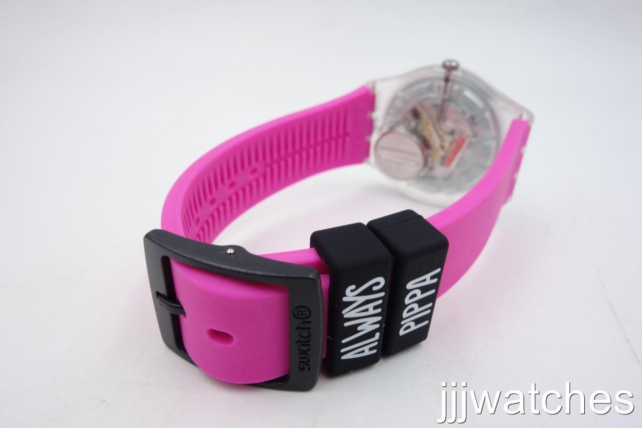New Swiss Swatch Originals PINKAPIPPA Hot Pink Silicone Watch 34mm GE267 $75