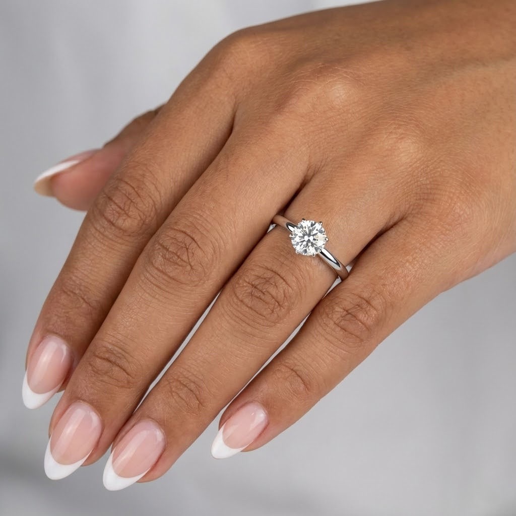 Solitaire Engagement Ring 14K Gold Classic 1.16 CT Round Lab-Grown Diamond F VS2