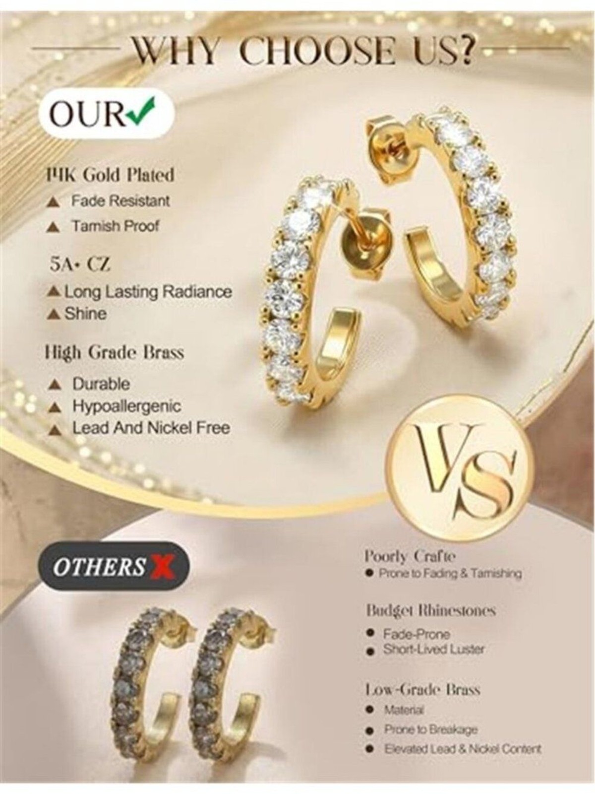 3 Pairs 14K Gold Plated Hoop Earrings Stacks for Women Hypoallergenic Huggie
